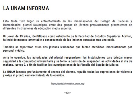 La Unam De Luto Fallece Estudiante Durante Un Enfrentamiento Entre