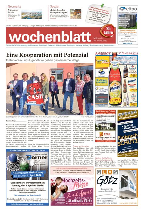 Das Wochenblatt Neumarkt vom 30 März 2022 als E Paper Wochenblatt