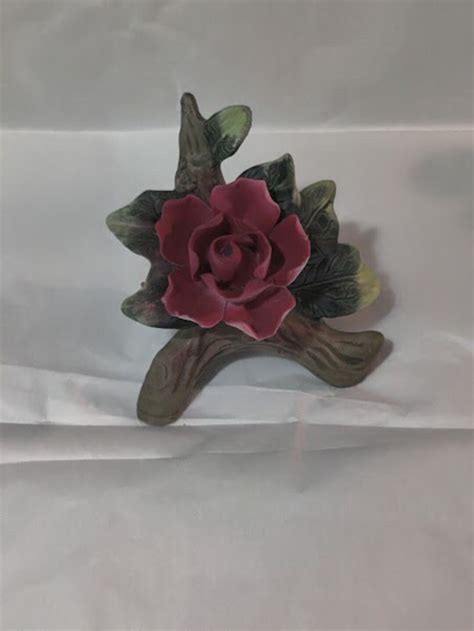 Capodimonte Italy Fabar Vintage Deep Pink Rose And Wooden Etsy