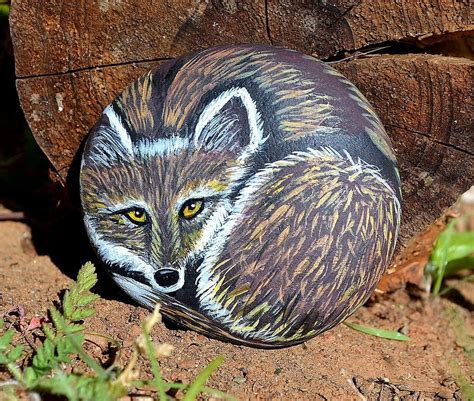 Fox Rockhand Painted Stone Fox Art Wildlife Art Garden Decorfox