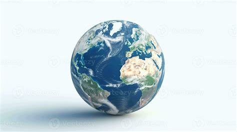 Realistic 3D Earth Render A Detailed Globe On A Clean White Backdrop