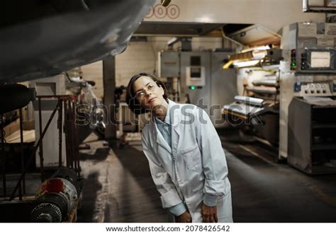 Portrait Female Factory Worker Wearing Glasses Stock Photo 2078426542