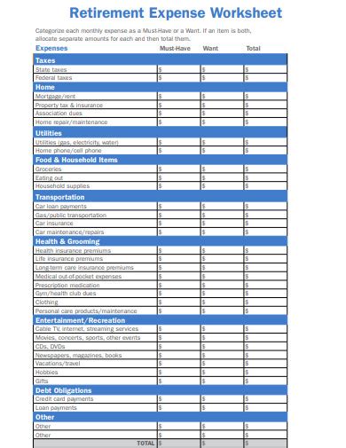 11 Retirement Expense Worksheet Templates In Pdf Doc