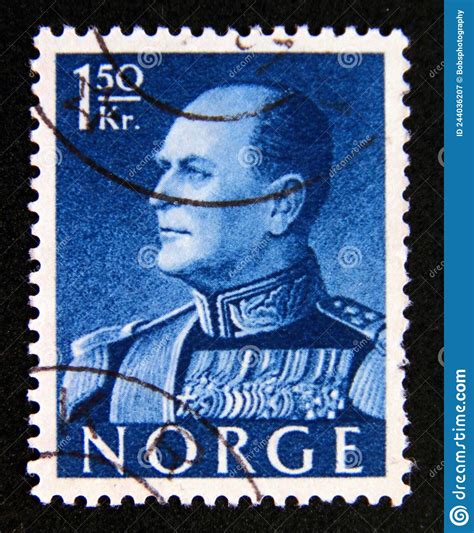 Postage Stamp Norway King Olav V Profile Portrait Editorial