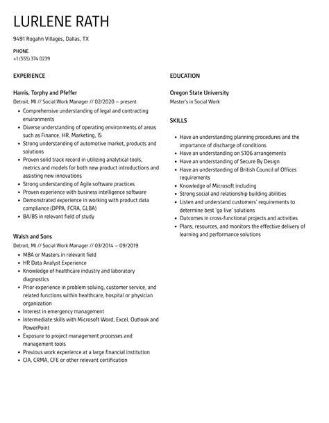 Social Work Manager Resume Samples Velvet Jobs