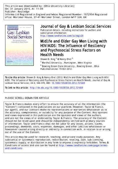 PDF Midlife And Older Gay Men Living With HIV AIDS The Influence Of Resiliency And