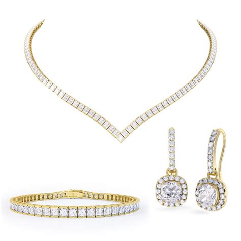 Princess White Sapphire 18K Gold Vermeil Jewelry Set:Jian London ...