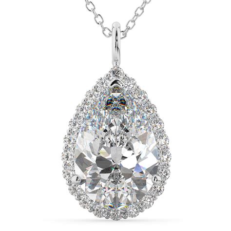 Halo Pear Shaped Diamond Pendant Necklace 14k White Gold 4 69ct AD4620