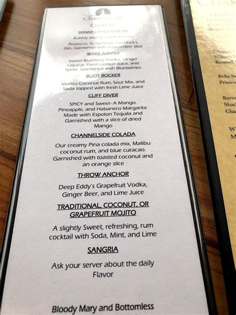 Menu At The Channelside Pub And Bar Clayton