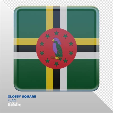 Premium Psd Realistic 3d Textured Glossy Square Flag Of Dominica