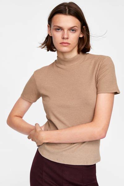 Image Of Ribbed Mock Neck T Shirt From Zara