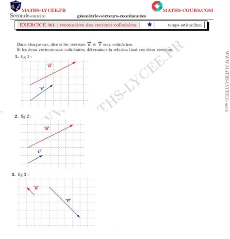 Maths Lycee Fr Exercice Corrig Maths Seconde Reconna Tre Des Vecteurs