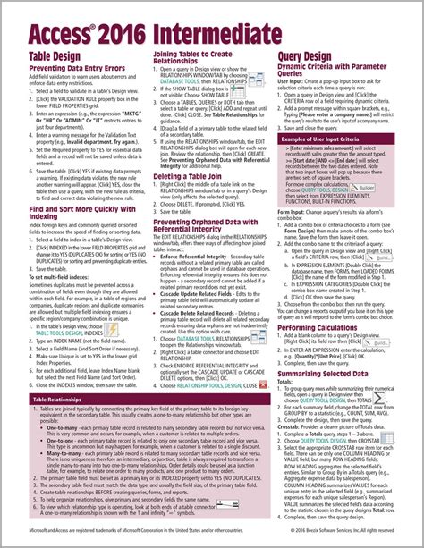 Microsoft Access 2016 Command Cheat Sheet Lsasanfrancisco