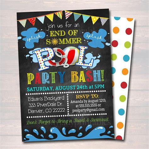 Editable End Of Summer Pool Party Invitation Printable Digital Invite