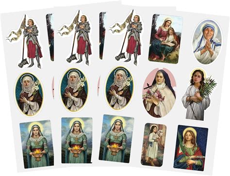 Assorted Catholic Decal Sticker Sheet Pack Female Patron Saints Novelty Religious Inspirational