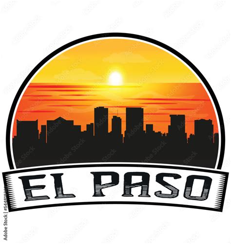 El Paso Texas Usa Skyline Sunset Travel Souvenir Sticker Logo Badge Stamp Emblem Coat Of Arms