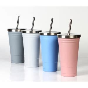 Vaso Con Popote Y Doble Pared Ml De Acero Inoxidable A Nsa