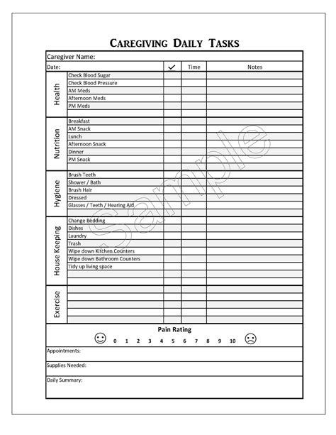 Printable Caregiver Daily Checklist Template