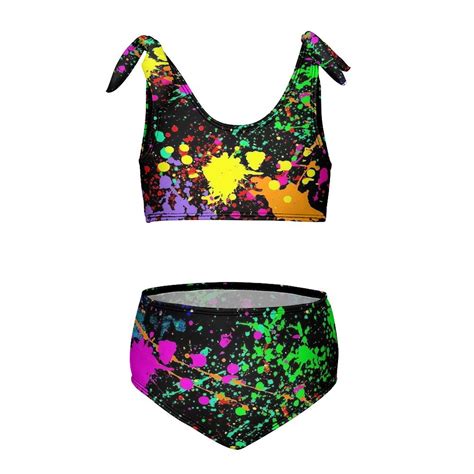 Neon Splatter Paint Girl S Piece Bikini Set Beach Sport Swimsuit Swimwear Y Cm