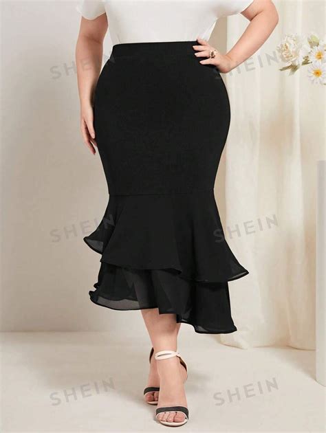 SHEIN Modely Plus High Waist Mermaid Hem Skirt SHEIN USA