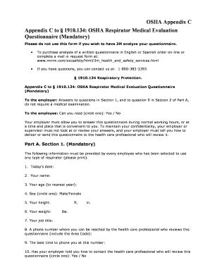 OSHA Respirator Medical Evaluation Questionnaire 3M Extension Umd