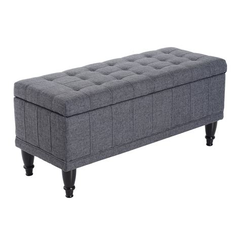 Homcom Large 42 Tufted Linen Fabric Ottoman Storage Bench With Soft