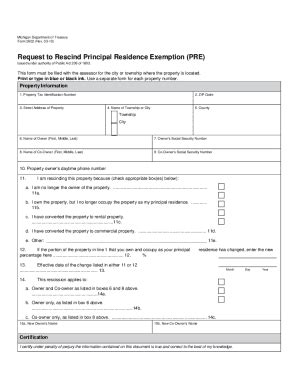 Fillable Online Michigan Govtaxes 2602 Request To Rescind Principal