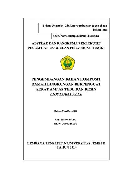 Pengembangan Bahan Komposit Ramah Lingkungan Berpenguat Serat Ampas