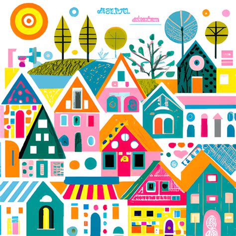 Geometric Vintage Village Art Print · Creative Fabrica