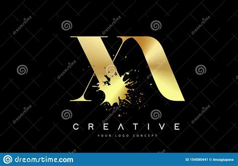 XA X A Letter Logo With Gold Melted Metal Splash Vector Design Stock