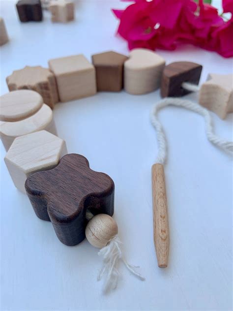 Wooden Lacing Beads Montessori Toy Threading Toy Sensory Etsy