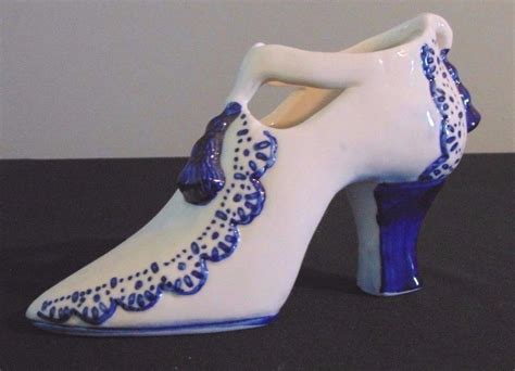 Vintage Blue And White Porcelain Decorative Shoe 4 Tall Ceramic