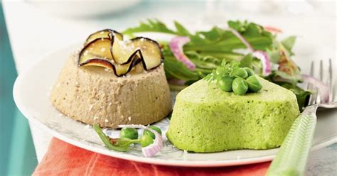 Recette duo de flans de légumes aubergines et petits pois Marie Claire