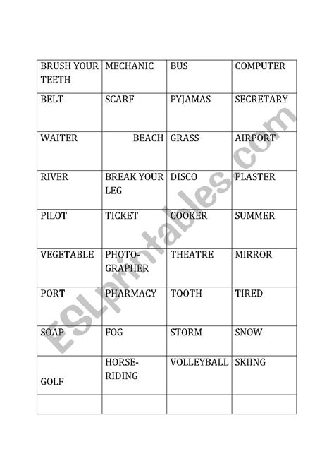 Word Cards For Pictionary A1a2 Ket Level Esl Worksheet By Pablito88