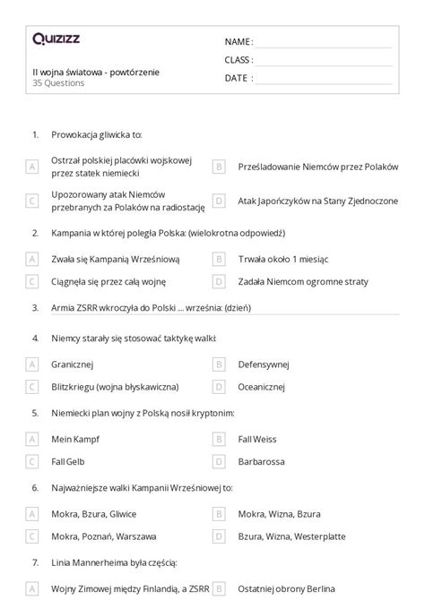 Ponad 50 II wojna światowa arkuszy roboczych dla Klasa 9 w Quizizz