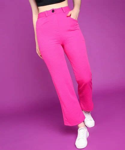 Polyester Popwings Women Casual Pink Self Designed Formal Solid Trouser