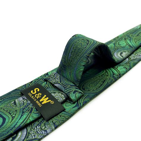 S W SHLAX WING Tie For Men Green White Paisley Luxury Wedding Necktie