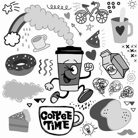 Illustration Cute Hand Drawn Halloween Doodles Coffee Time Doodle Drawing Collection Hand