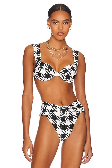 WeWoreWhat Claudia Bikini Top In Black White Houndstooth REVOLVE