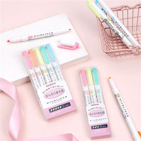 Zebra Mildliner Double Sided Highlighters - 5 Pastel Color Set | Kawaii ...