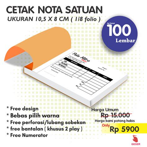 Jual CETAK NOTA CUSTOM 2 PLAY 1PLY 10 5x8 Cm CETAK NOTA 2