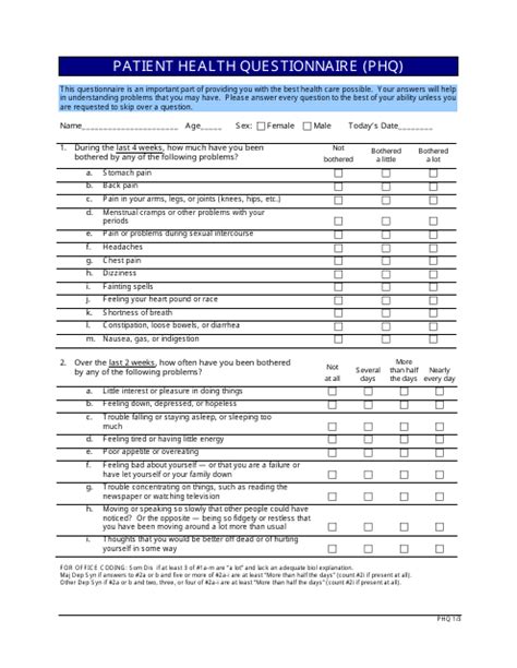 Patient Health Questionnaire Phq Download Printable Pdf Templateroller