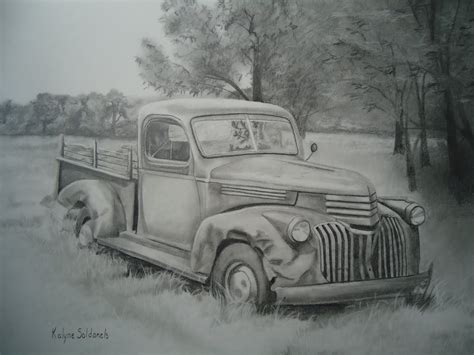 Paintings by Kalyne Soldanels: Pencil Drawing of an Old Truck