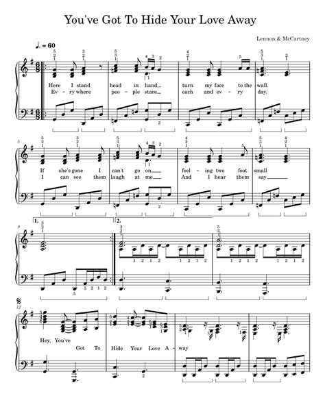 You Ve Got To Hide Your Love Away Sheet Music For Piano Solo