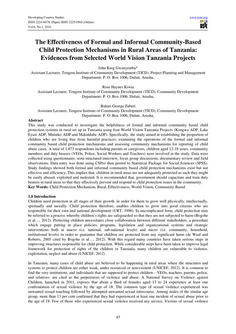 (PDF) The Effectiveness of Formal and Informal Community-Based Child Protection Mechanisms in ...