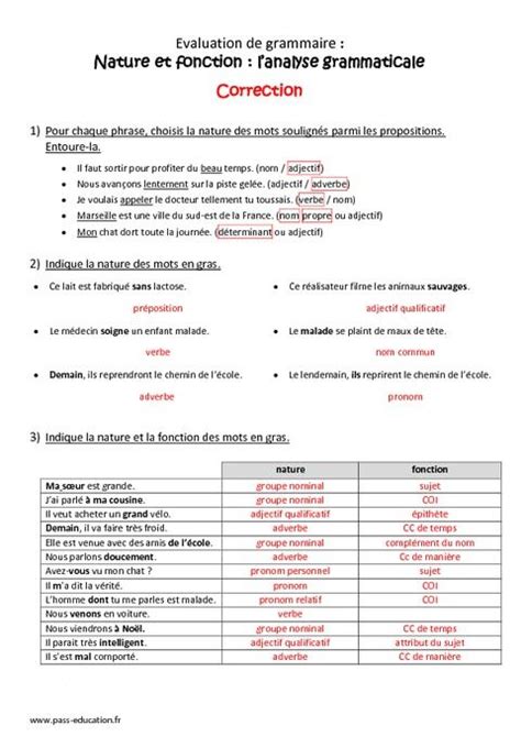 Nature Et Fonction Cm2 Bilan Analyse Grammaticale Analyse