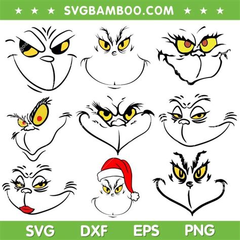 Funny Grinch Face Bundle Svg Grinch Drawing Grinch Face Svg Grinch