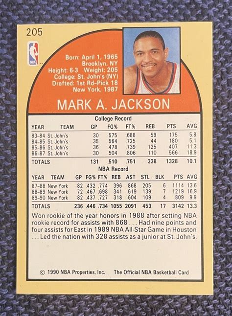 1990 91 NBA HOOPS MARK JACKSON ROOKIE CARD 205 MENENDEZ BROTHERS NY