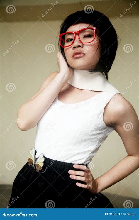 Cute Asian Girl Wearing Glasses Stock Image Image Of Expression Glasses 9185817