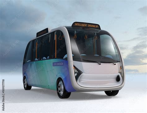 Front View Of Autonomous Shuttle Bus Original Design For Public